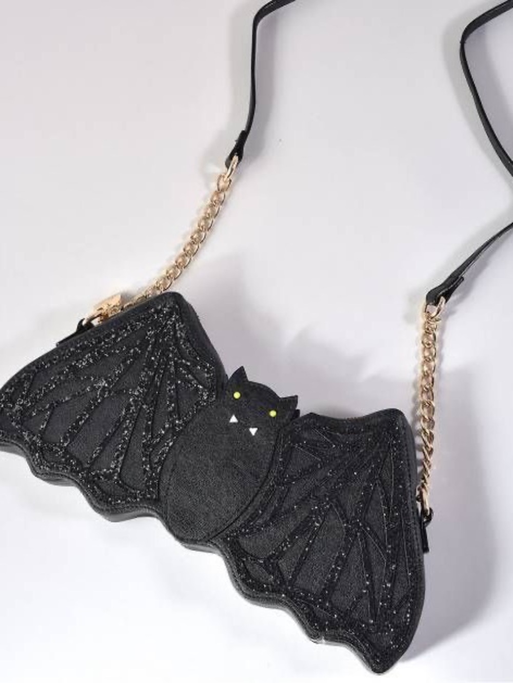 Betsey Johnson Black Bat Crossbody Bag with Gold Chain